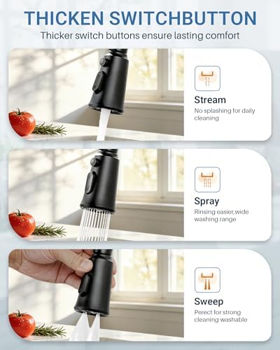 Kitchen Faucet Head Replacement – 304 Stainless Steel 3-Mode Pull Down Spray Head with 13 Adapters, Compatible with Moen Delta Kohler American Standard, Easy DIY Install, Matte Black - Image 4