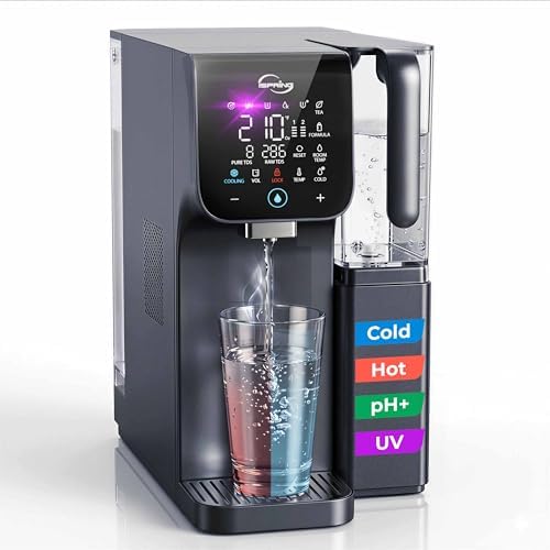 iSpring RCD100UHCG UV Alkaline Hot & Cold Countertop Reverse Osmosis Water Filter Dispenser with Mineral & LED UV Filter, 9 Temp Options (50-210°F), 6 Volumes, TDS & Filter Life Monitor by iSpring