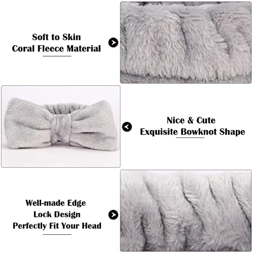 Ondder Spa Headband for Washing Face 8 Pack Gray Skincare Headbands for Women Girls Terry Cloth Cute Bow Head Bands - Image 2