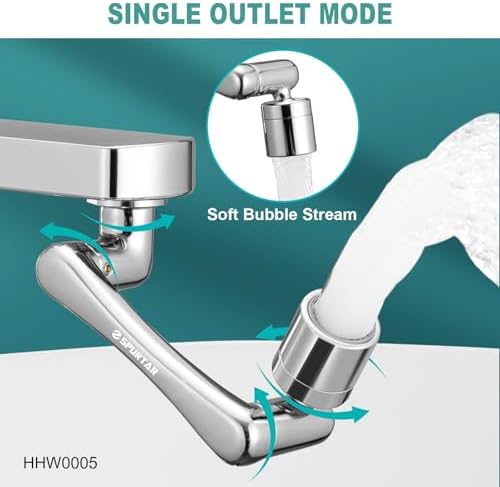 Spurtar 1440° Sink Faucet Extender, Faucet Aerator with Filter Swivel Silver Faucet Attachment, Multifunctional Rotatable Single Mode Fit for Bathroom Kitchen Tap G 1/2", 55/64",15/16" - Image 2