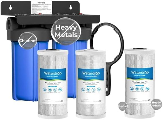 Waterdrop 2 Stage Whole House Water Filter System, with Heavy Metal Sediment Filter, Highly Reduce Mercury, Lead, Iron, Manganese, Chlorine for Well/City Water by Waterdrop