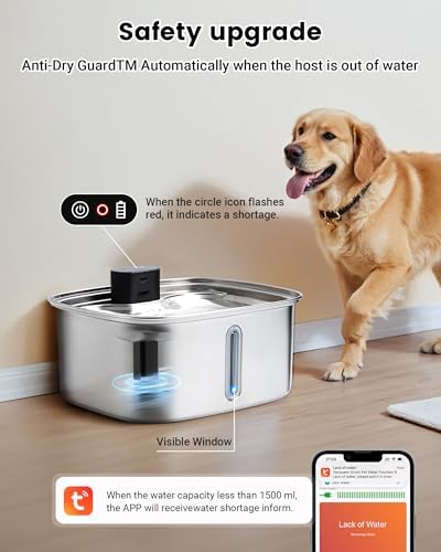 Smart Dog Water Bowl Dispenser Large, 10L/ 2.64Gal Cordless Dog Water Fountain Stainless Steel with APP Monitoring, 4000mah Automatic Cat Water Fountain for Mutil-Pets Large Dogs, 3 Fountain Modes - Image 6