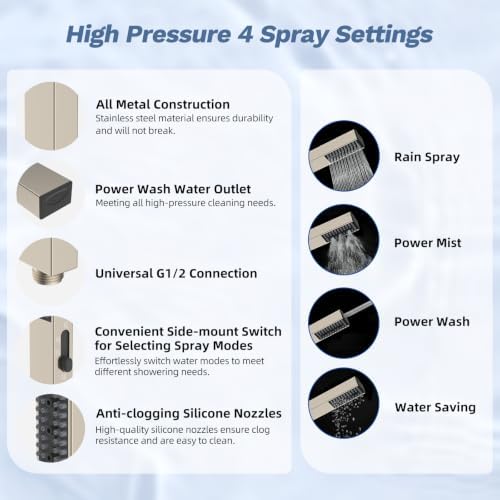 Hibbent 5-spray Filtered Shower Head, 4-Spray Shower Wand, Brushed Nickel - Image 6