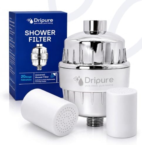 20-Stages Universal Shower Filter with 2 Replaceable Cartridge | Vitamin C, KDF-55 & Activated Carbon which Helps Reduce Chlorine, Heavy metals and Supports Softer Skin and Healthier Hair. by Unknown
