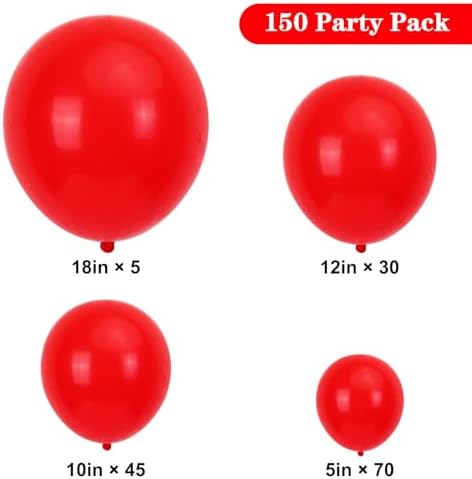 APLANET 150pcs Red Balloons Different Sizes 18 12 10 5 Inch, Valentine's Day Latex Balloons for Red Themed Birthday Wedding Baby Shower Party, Grad Anniversary Supplies, Arch Kit Decoration - Image 2