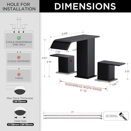 FORIOUS Widespread Bathroom Faucet for 3 Hole Sink Black and Brushed Nickel - Image 2