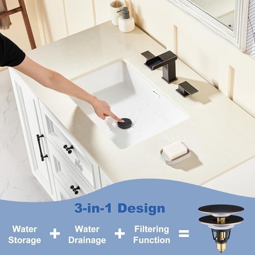 Universal 3-in-1 Bathroom Sink Stopper - Pop Up Sink Drain Stopper, Push Button Sink Drain Stopper Replacement, Wash Basin Drain Filter Plug with Anti-Clogging Strainer, Oil Rubbed Bronze - Image 5