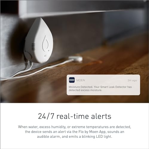Moen Flo Smart Water Leak Detector, White, 4-Pack 920-005 + 2-Pack 6-Foot Leak Sensing Cable - Image 3