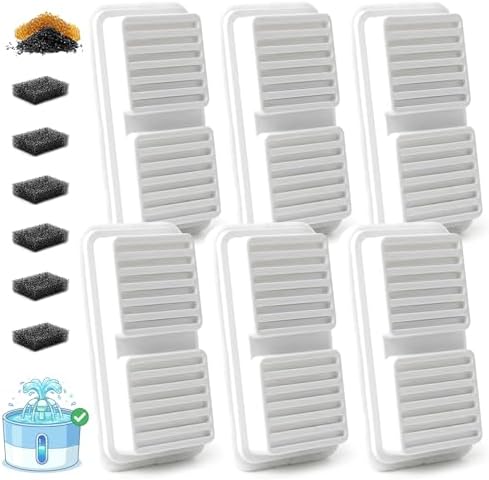 6 Pack Cat Water Fountain Filter with 6 Pre-Filter Sponges by ARTIROUS