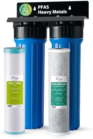 iSpring PFAS & Heavy Metal Whole House Water Filter System, Also Reduces Chlorine, Hydrogen Sulfide, Odor, Bad Taste, SGS-Tested Reducing up to 99% of PFAS, 1” Inlet/Outlet, Model: WGB22B-PFKS by iSpring