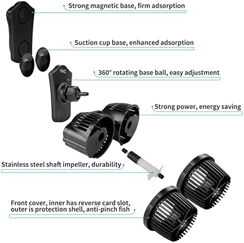 hygger 4200GPH Double Head Aquarium Circulation Pump, Quiet 12W Aquarium Wave Maker, with Strong Magnetic Suction Base, 360°Adjustable Power Head, for 110~240 Gal Tank - Image 5