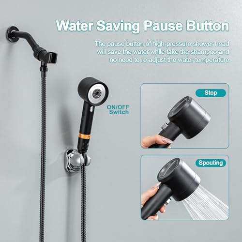 Shower Head with Handheld, High Pressure Shower Head with Pause Switch 4 Spray Modes Filter Showerhead with 79 in Hose, Adhesive Wall Mount, Bracket and Replace Filter (black) - Image 2