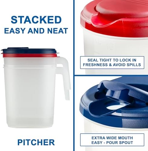 2-Pack 1 Gallon Water Pitchers with Lids, Slim Fridge Door Water Jugs - Image 6
