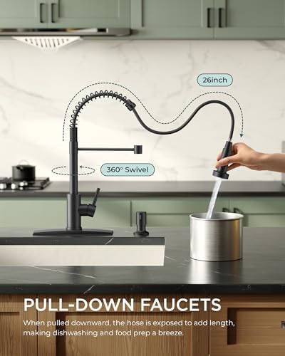 FORIOUS Black Kitchen Faucet with Soap Dispenser, High Arc Single Handle - Image 2