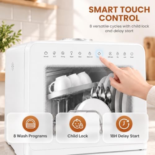 Countertop Dishwasher 5L Tank Water Softener No Hookup, White - Image 5