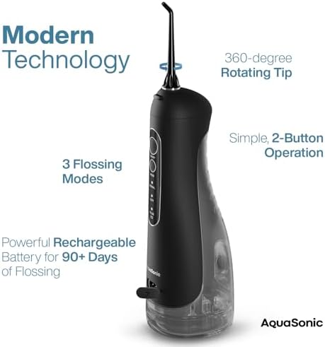 AquaSonic Aqua Flosser PRO - Rechargeable Electric Cordless Water Flosser for Teeth, Gums & Tongue - Waterproof Modern Design, 300ml Large Tank, 3 Modes, 6 Jet Tips, Deluxe Tongue Nozzle - Black - Image 4