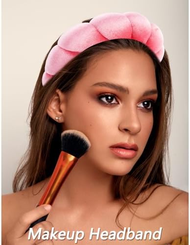 VELSCRUN Spa Headband, Makeup Face Wash Skincare Headbands, 6 Pcs Hot Pink Colorful Sponge Bow Tie Get Ready HairBand Facial Wristband Set, Stuff for Teen Girls Women Trendy Fashion Hair Accessories - Image 3