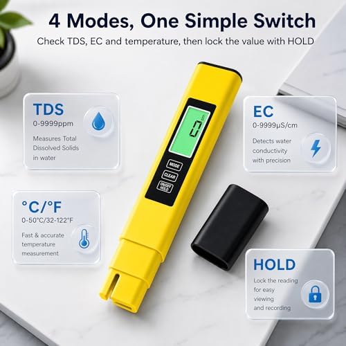 4 in 1 Tds Meter Digital Water Tester-TDS EC&Temp(°C/°F) Meter-0-9999ppm Accurate for Drinking Water,Hydroponics,Aquariums,RO Systems,Pool(Yellow) - Image 3