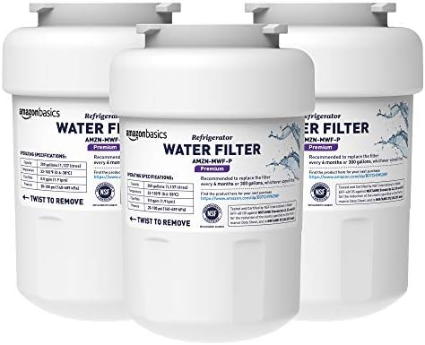 Amazon Basics Replacement Water Filter Cartridge Compatible with GE MWF Refrigerator, NSF Certified, No Leaks, Fits Perfectly, Compatible with GE and Kenmore, 3-Pack by AmazonBasics