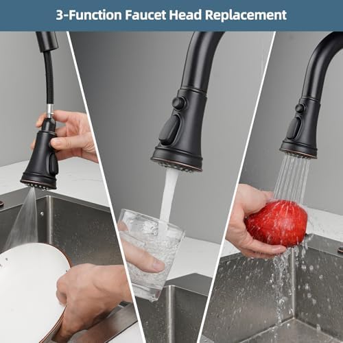 Universal Kitchen Faucet Head Replacement, 3 Modes Spray, Oil-Rubbed Bronze - Image 2