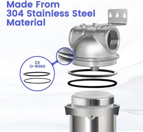 NSF/ANSI 42 Certification Big+ Stainless Steel Filter Housing for 20”Length,4.5"OD Filter Cartridge, Drain Valve Style C (Square Head) - Image 3