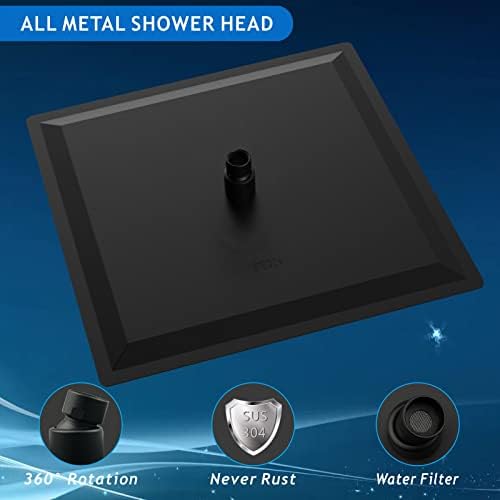 Voolan Oversize Rain Shower Head - High Flow Square Rainfall Showerhead - Waterfall Full Body Coverage - Universal Ceiling or Wall Mount (16 Inch, Matte Black) - Image 2