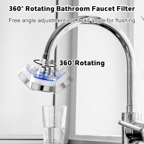 3 Pack Sink Water Filter Faucet, 360° Rotating Faucet-Mount Water Purifier with 15 Filter Cartridges, Removes Chlorine, Fluoride & Heavy Metals from Hard Water for Kitchen & Bathroom - Image 2