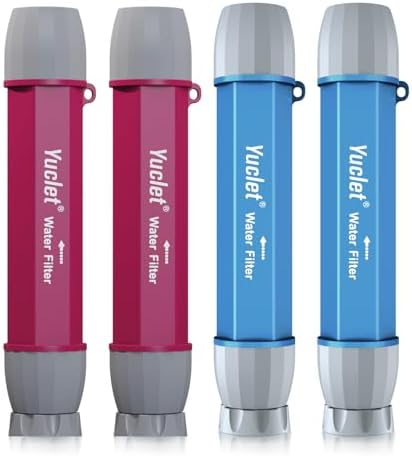 Yuclet Personal Water Filter Straw for Drinking Survival, Water Purifier Filtration System Survival Gear and Supplies for Camping, Hiking, Travel, and Emergency Preparedness (2 Bule & 2 Plum Red) by YucletProducts