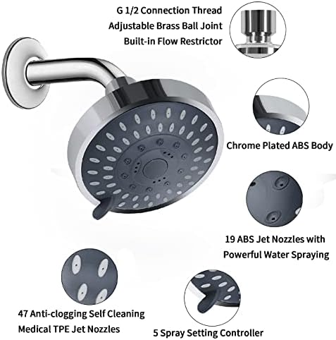 AISOSO High Pressure Rain Shower Head 5 Modes Showerhead 4.1 Inch Chrome - Image 4