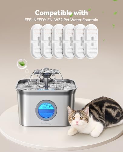 6 Pack New Version Replacement Filters + 6 Pump Sponges for Feelneedy Stainless Steel Cat Water Fountain [FN-W22] - 99oz/2.8L Pet Water Fountain Filters - Image 2