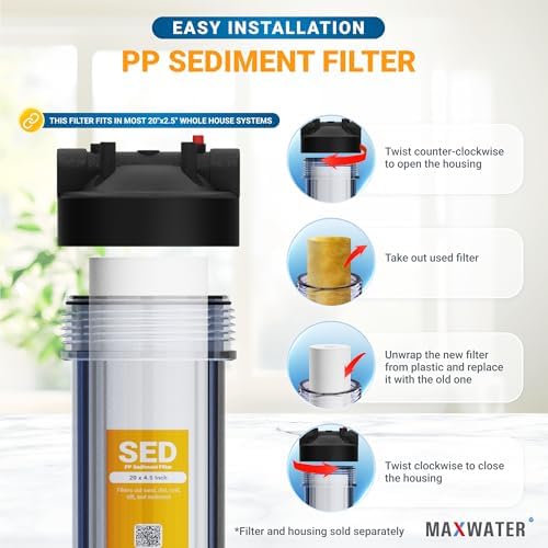 Max Water Slim Blue 1 Micron 20 inch x 2.5 inch Whole House Melt-Blown Polypropylene Sediment Water Filter Replacement Cartridge SDC-25-2005 P5-20 (Pack of 6) - Image 5
