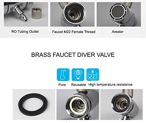 2 Way Kitchen Faucet Diverter Valve/Splitter with Female M22(≈22mm) Thread and 1/4 OD RO Tubing outlet for Counter water Filter - Image 3
