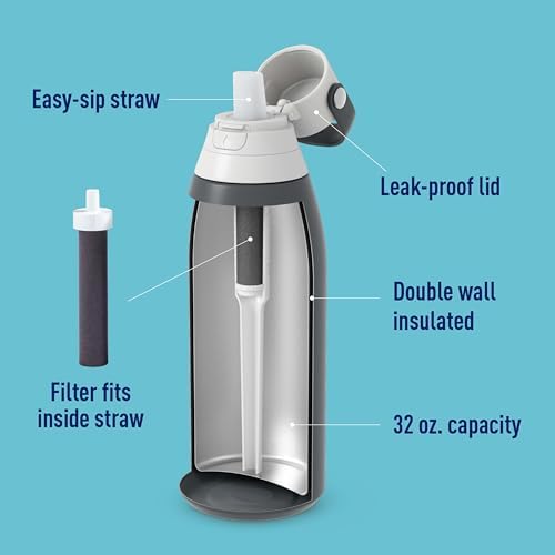 Brita Stainless Steel Premium Filtering Water Bottle, BPA-Free, Reusable, Insulated, Replaces 300 Plastic Water Bottles, Filter Lasts 2 Months or 40 Gallons, Includes 1 Filter, Carbon - 32 oz - Image 3
