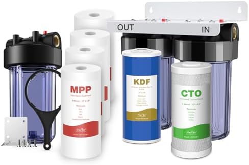 SimPure 2 Stages Clear Home Water Pre-Filtration with Carbon and KDF Filters, Upgrade 10 inch Whole House Water Filter Housing DB10C (1-Set) and 5 Micron 10" x 4.5" Sediment Water Filter (4-Pack) by SimPure_Water