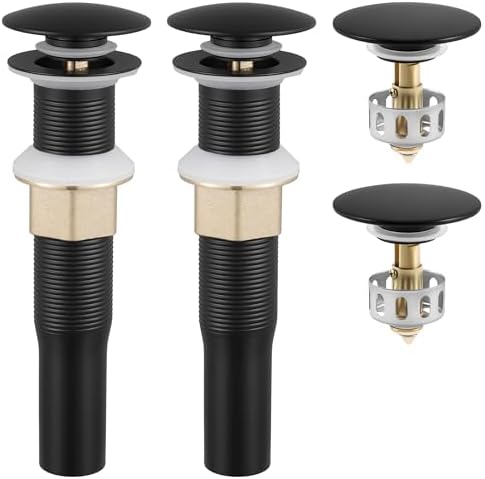 KES Black Pop Up Drain Stopper for Bathroom Sink, Sink Drain with Hair Catcher Without Overflow, 2 Pack, Matte Black, All Metal Rustproof 304 Stainless Steel, S2013D-BK-P2 by KES