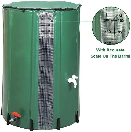 Outvita 100 Gallon Collapsible Rain Barrel with Volume Mark, Rainwater Collection System, Portable Foldable Garden Water Storage Tank, Water Container with Filter Overflow Kit Faucet Green - Image 2