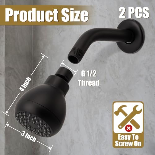 AISOSO Fixed Shower Head High Pressure 2PCS 3 Inch Showerhead Matte Black - Image 2