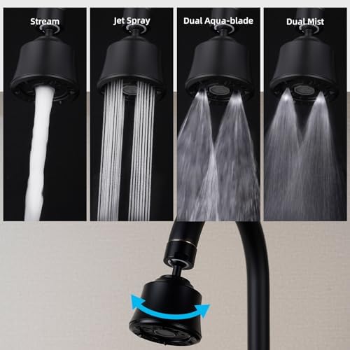 Faucet Aerator 4 Modes, 360° Swivel Faucet Sprayer Head Attachment, Black - Image 2