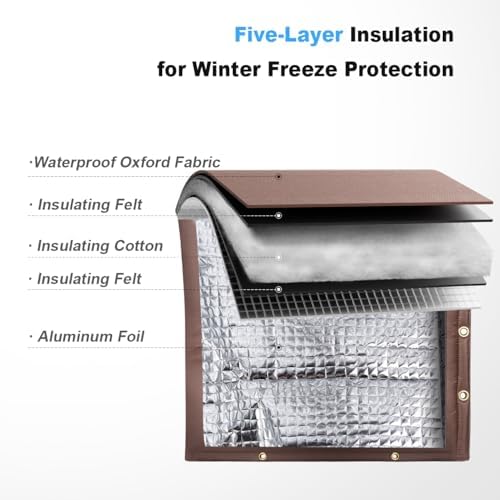 Backflow Preventer Cover for Winter Freeze Protection, Five-Layer Insulation Design, Hook and Loop Openings with Grommet Holes,Outdoor Pipe and Sprinkler Cover,30''W x 24''H- Brown - Image 2