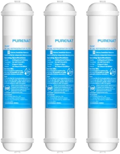 Inline Water Filter - 1/4"Push Connect for Refrigerator & Ice Maker(3 Pack) by PURENATTUBINGANDFITTINGS
