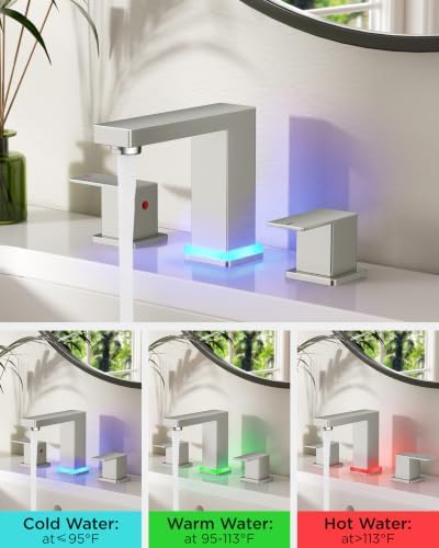 FORIOUS 3 Hole Square LED Brushed Nickel Bathroom Faucet Widespread 8 Inch - Image 5