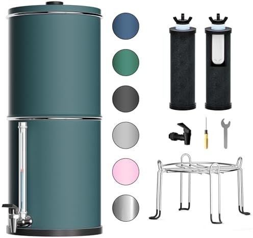 Purewell 3-Stage 0.01μm Ultra-Filtration Gravity Water Filter System, 304 Stainless Steel Countertop System with 2 Filters, Metal Water Level Spigot and Stand, Reduce 99% Chlorine, 2.25G, PW-OB-K by Purewell