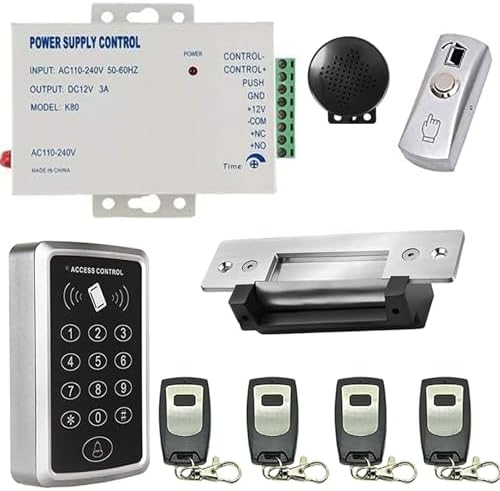MENGQI-CONTROL 4 Remote Control Strike Lock PIN Keypad Access Control Kit 110-240V Power Supply Unit Push to Exit Button Buzzer Sounder for Visitor in by MENGQI-CONTROL