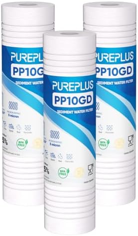 PUREPLUS 5 Micron 10"x2.5" Whole House Grooved Sediment Water Filter 3 Pack by PUREPLUS