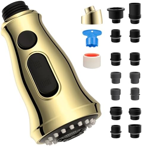 Universal Kitchen Sink Faucet Spray Head, 3 Modes, 15 Adapter, Brushed Gold by Greatcomfortathome