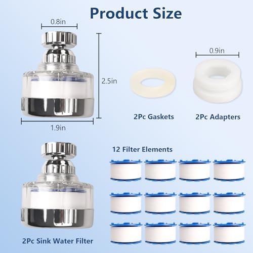 14 Pcs Sink Water Filter with Filter Elements Set, Universal Sink Faucet Filter 360°Rotating,Tap Water Filter Removes Fluoride Hard Water,Faucet Filter Faucet Extender for Home Kitchen Sink - Image 6