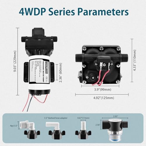 WASSERMANN RV Water Pump 12 Volt DC 5.0GPM 55PSI Replacement For 4008-101-A65 Water Pump Self Priming Diaphragm Pump with Pressure Switch for RV Kitchen Bathroom Marine Yacht Garden Camper Water Pumps - Image 2