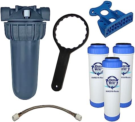 KleenWater Dishwasher Water Filter, KW2510HW-resin Under Sink Filtration System, Cation Exchange Resin Filled Filters for Hard Water and Cloudy Film Residue on Dishes and Glasses by KleenWater