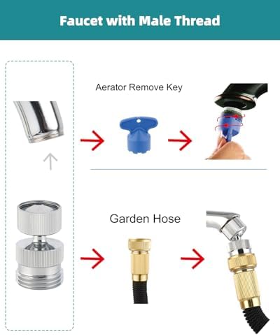 Hibbent Swivel Faucet Adapter Kit, Solid Brass 3/4" Garden Hose Adapter with Aerator, 360 Degree Kitchen Sink Faucet Aerator Adapter for Female and Male to Male, Chrome - Image 4