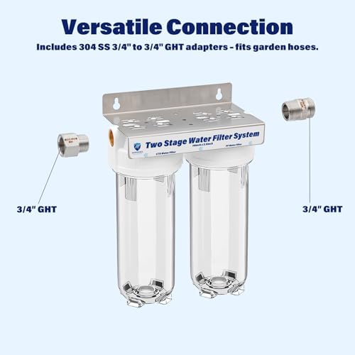 Dual Stage RV Water Filter System, Camper Water Filter, Inline Filtration for RVs, Boats, Motorhomes, Marine & Garden, with 304 SS Mounting Bracket & 3/4" GHT Garden Hose Fitting, Includes PP & CTO - Image 6